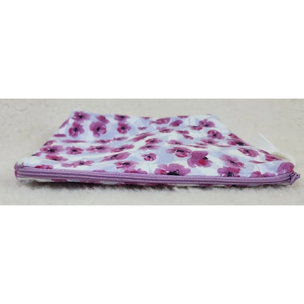 Purple Flower/Floral Print Makeup Bag, Floral Project Bag, Zippered Craft Pouch